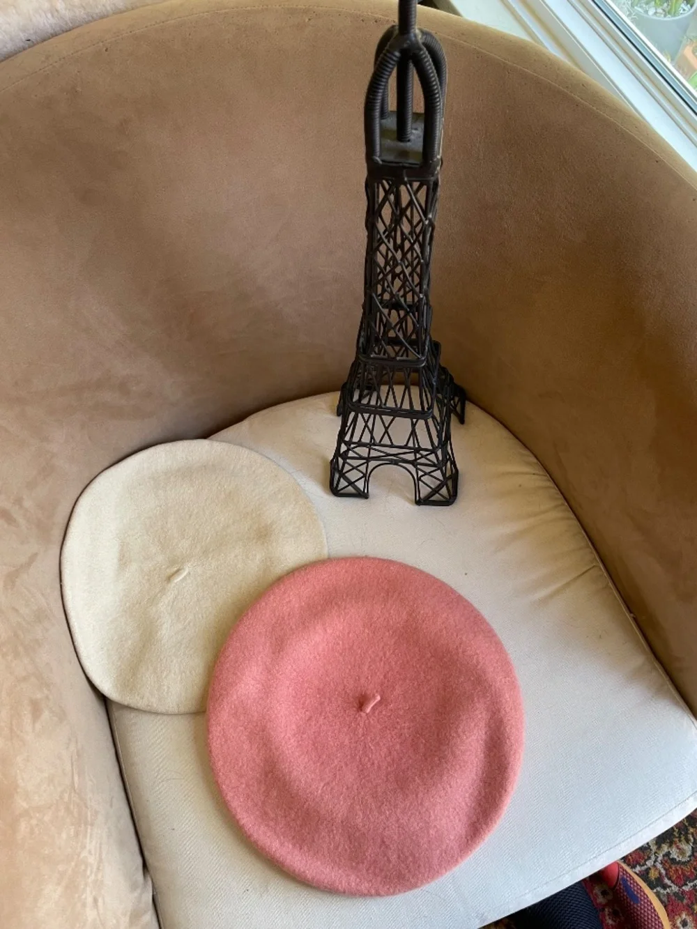 Voila! Set of two adult size wool berets - cream and pale pink